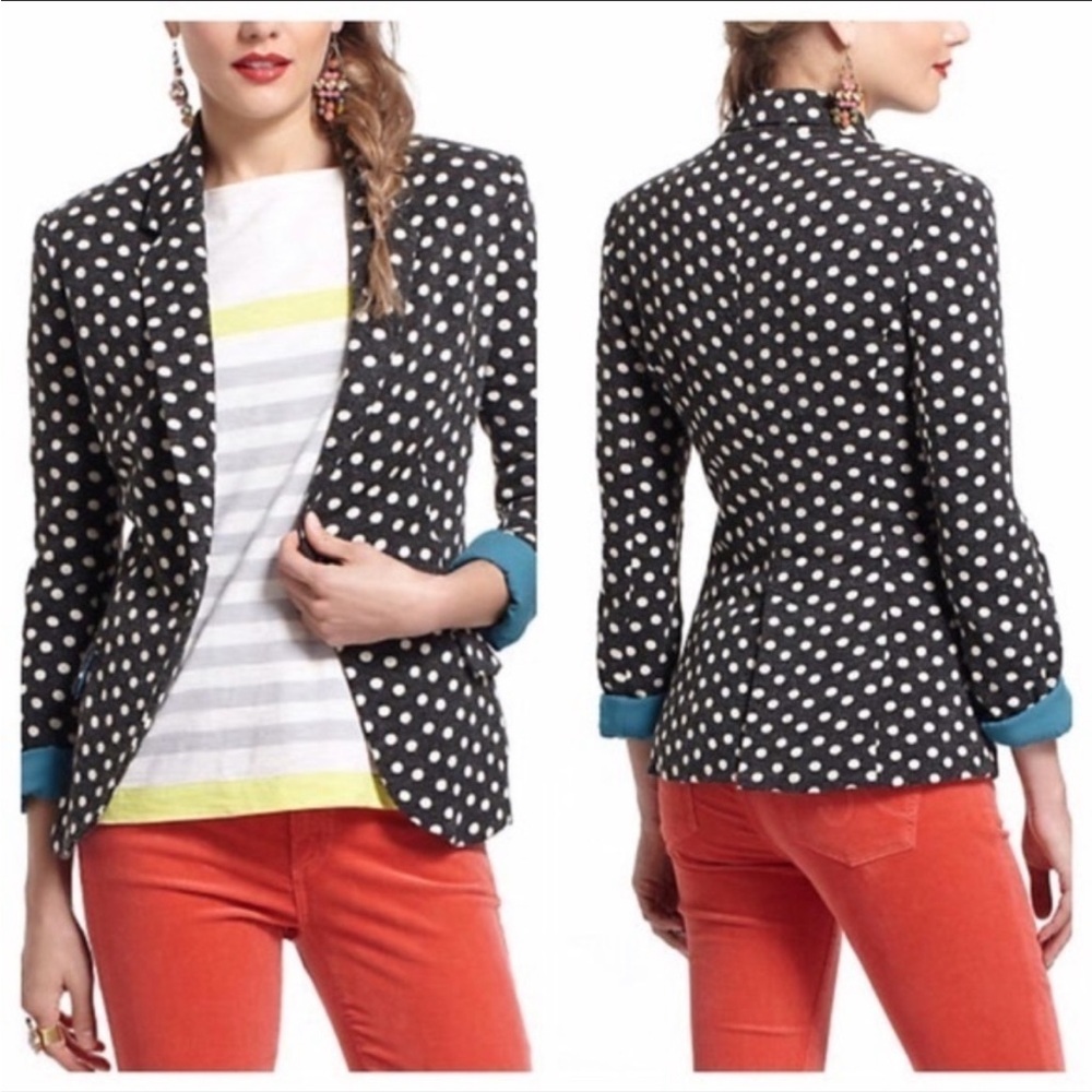 Cartonnier Black and White Tailored Blazer with Polka Dot Pattern